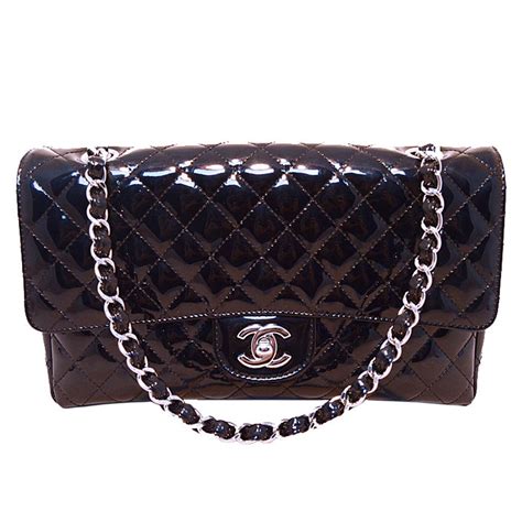 chanel black patent leather shoulder bag|25cm Chanel flap bag.